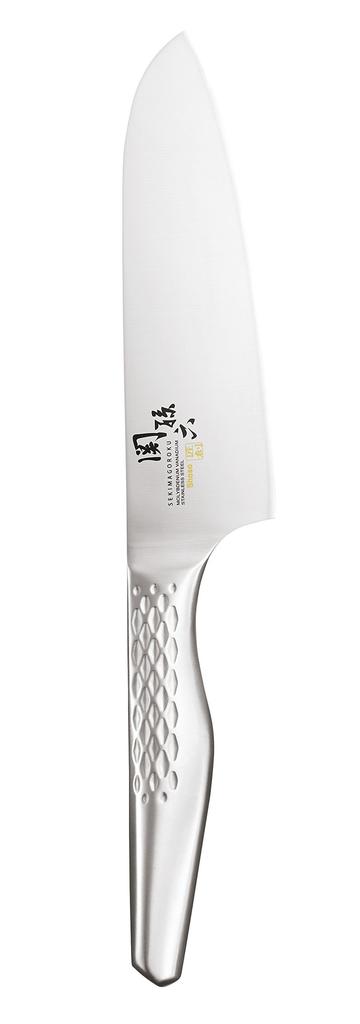 Kai Seki Magoroku Takumisou Santoku Knife Petty Knife and Diamond Ceramic Sharpener 3-Piece Set AB-5156, AB-5163, & AP-0308.