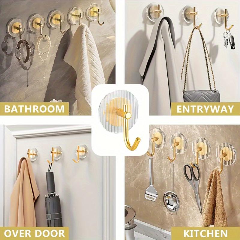 4pcs Metal Wall Hooks for Towels & Clothes - Versatile Bathroom Storage, Bedroom Wardrobe Organizer, Dorm Adhesive Holde