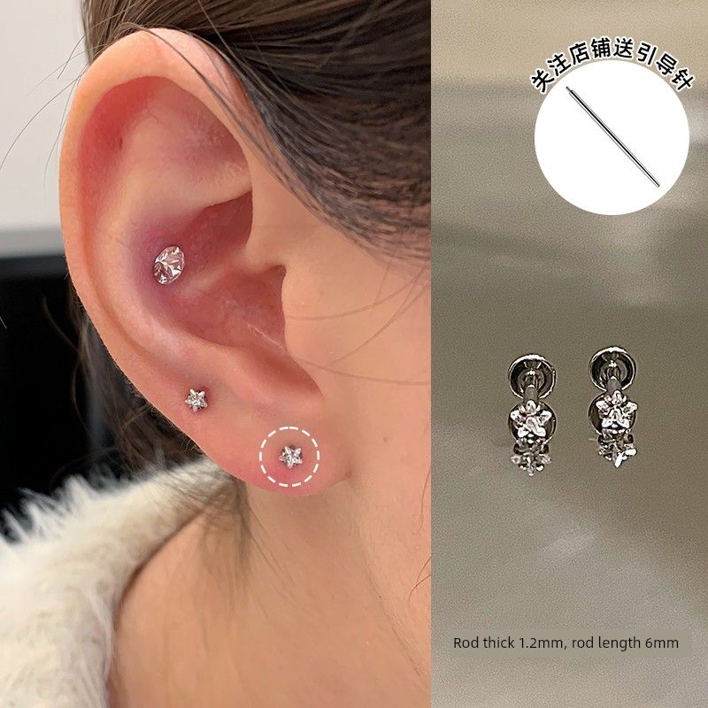 Ringring Store Medical Titanium Alloy Ear Studs Ear-Caring Inner Spiral Small Ear Bone Stud 1.2 Earrings Ear Ear Bone Pin