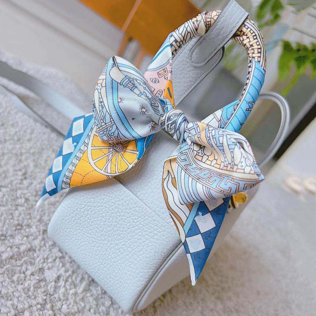 Exotic Printed Silk Scarf For Bags Hair Ties Double-Sided Slanted Edge Narrow Strip Multipurpose Simulation Satin Ribbon