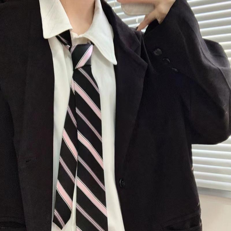 Lazy Tie Hand-tied Neckties Japanese Style Striped Collar Tie for School Shirt