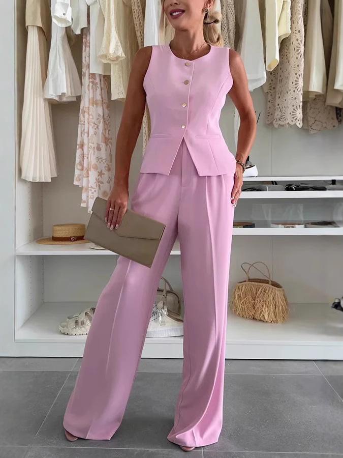 

Women s Elegant V-neck Button Vest & Long Pants Set - 2025 Collection XXL