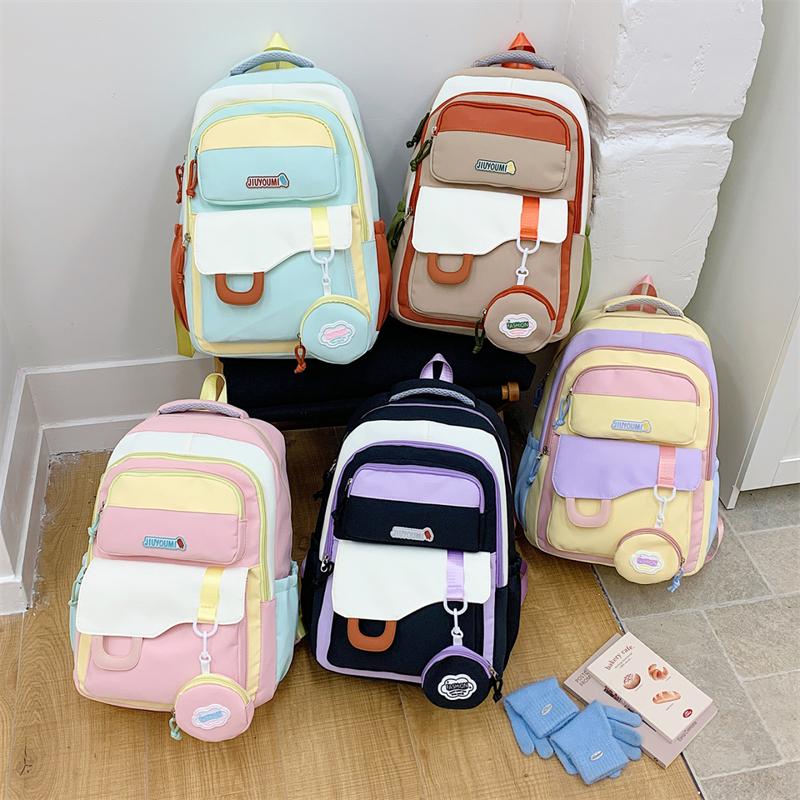 Large Capacity Girls Backpack Color Contrast Student Schoolbag