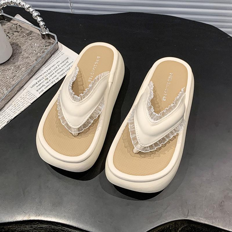 

Thick-soled heightening tassel denim sandals women s summer 2025 new toe flip-flops fashion women s shoes 40