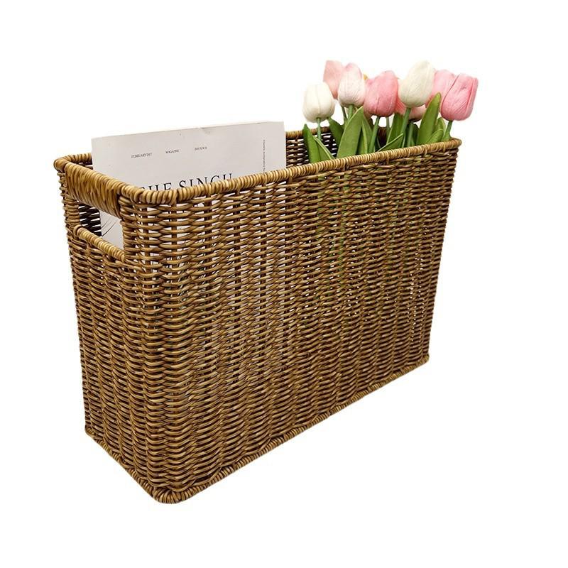 Imitation Rattan Weave Storage Basket for Home, Toys, Books, and Living Room Organization
