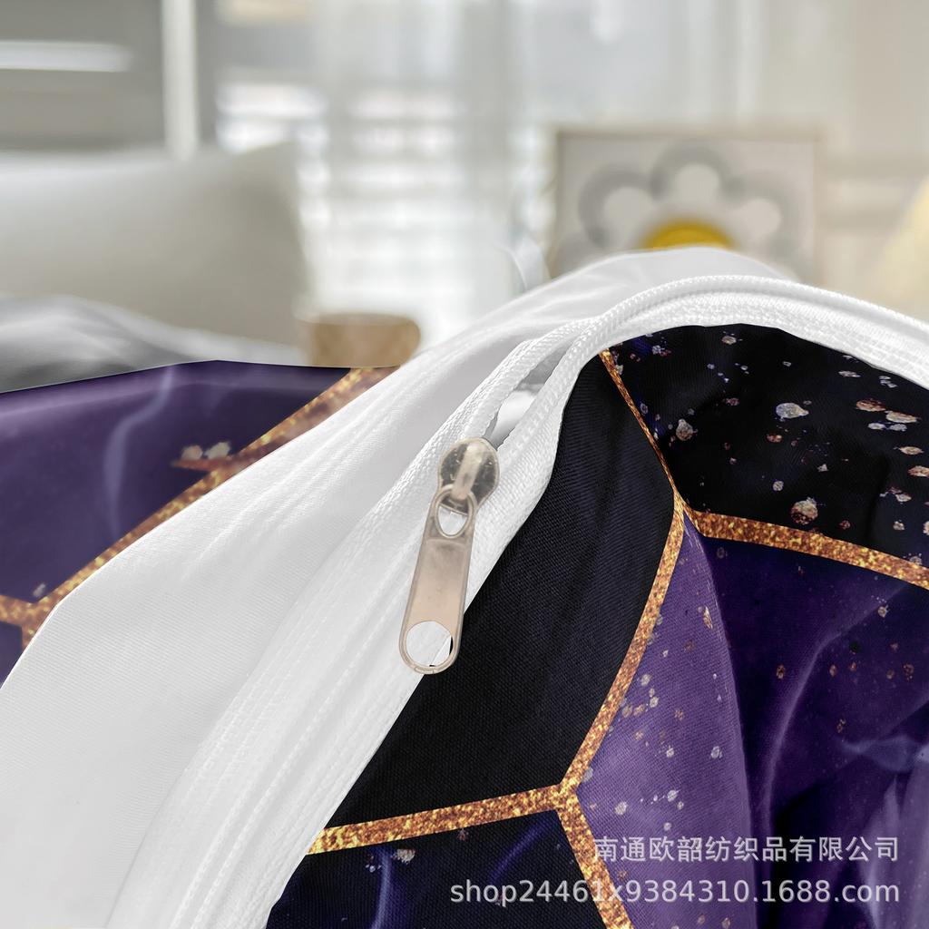 3D Digital Printing Light Luxury Geometric Honeycomb Stone Pattern Bedding Quilt Cover Three-Piece Set