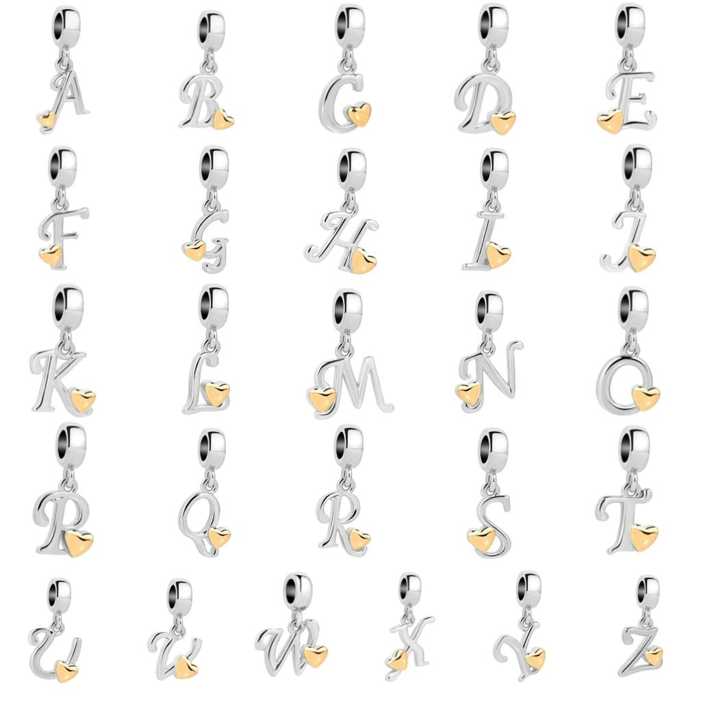 New Plated Copper Letter Alphabet A-Z Dangle Charm Beads Fit Original Charms Bracelet Pendant Women Diy Jewelry
