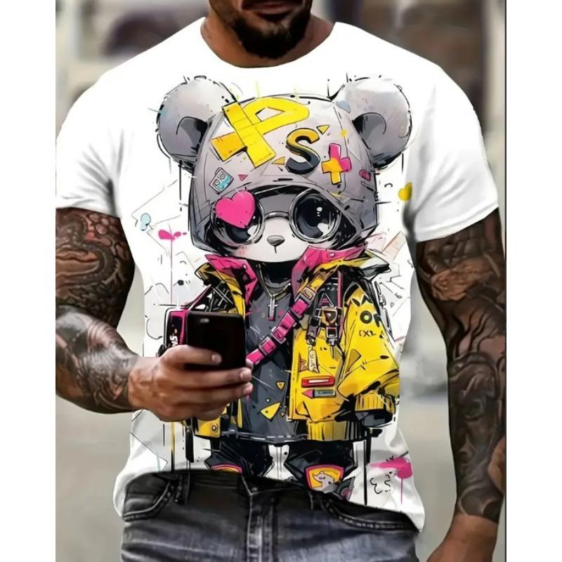 

Летняя мужская футболка с персонализированным 3D-принтом, красочным узором и животным волком, с коротким рукавом 6XL