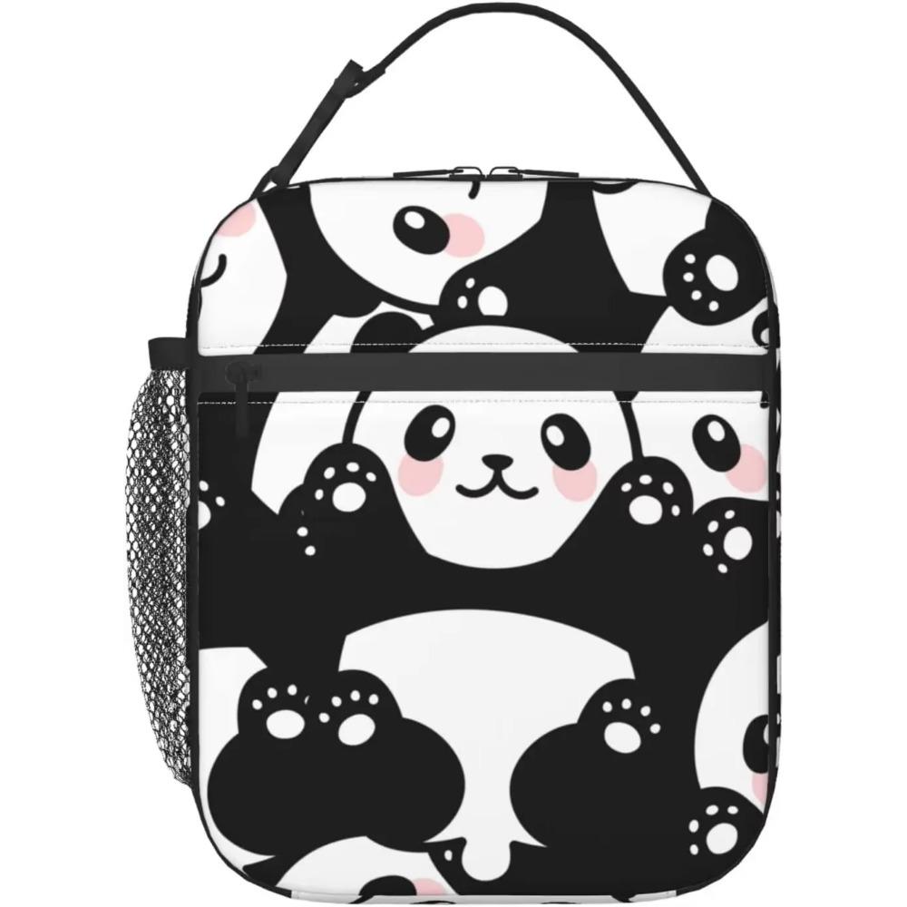 Cute Panda Print Lunch Box Reusable Insulated Lunch Bag Thermal Cooler Tote for Boys Girls School Men Women Picnic Travel Hiking
