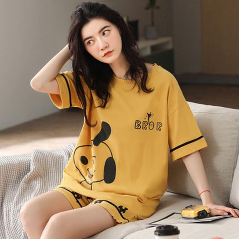 Pajamas Women's Summer Cartoon Crew Neck Short Sleeve Shorts Student Casual Thin Loungewear Two-piece Set