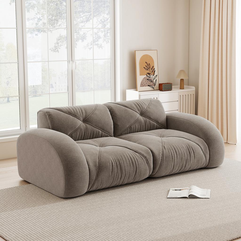 Frameless Modular 2-Seater Sofa, High-Density 32D Foam, Suitable for Living Room, Chenille Fabric, Non-Slip Design, No Assembly Required, Brown