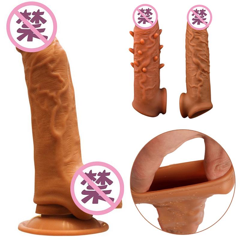 Penis Extender Cock Rings Reusable Delay Ejaculation Penis Condoms Dick Sleeve Silicone Glans Cover Enlargement Sex Toys For Men