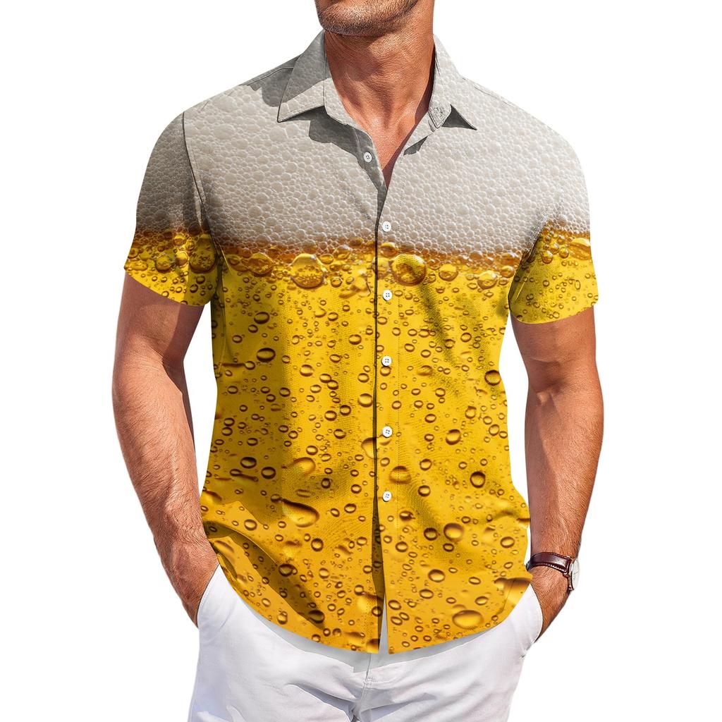 Men's Casual Short Sleeve Shirt Beer Festival Print Button Down Lightweight Summer Shirt for Outdoor Activities
