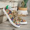 Large size single shoes women's autumn new round head board shoes printed canvas women's shoes