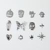 Xiaomi 12 Grids Silver Metal Halloween Nail Art Decorations Y2K Gothic Spooky Cat Skull Coffin Butterfly Star Heart Manicure Nail Decor