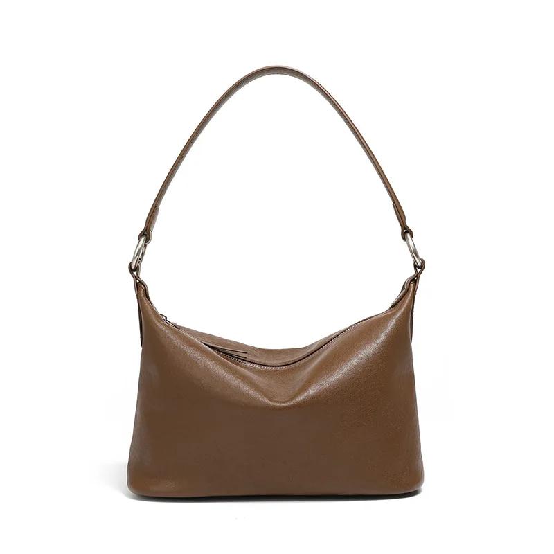 Ladies' 2025 Summer Vintage Veg-Tanned Cowhide Hobo Bag - Classic & Versatile Crossbody for Commuting Women's Shoulder Handbag