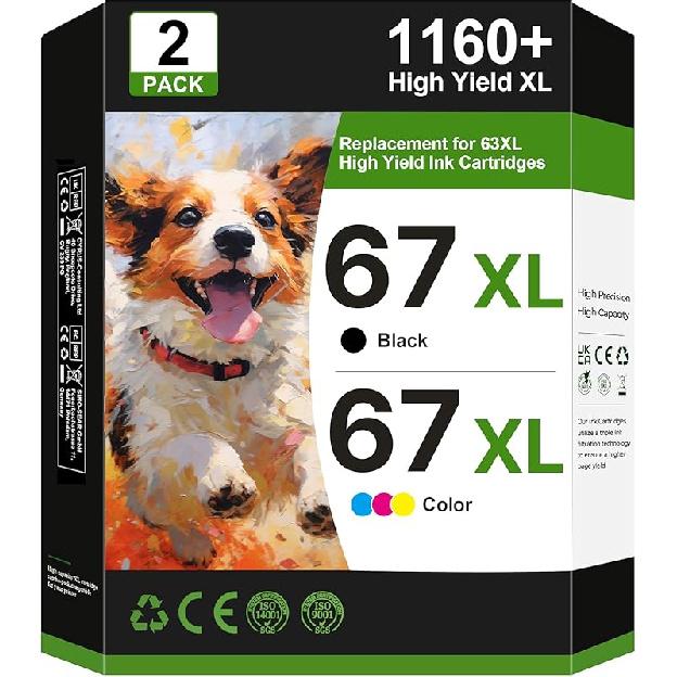 67XL Ink Cartridges Black/Color Combo Pack Replacement for HP Ink 67 67XL Ink Cartridges Work for HP DeskJet 2755e 2700 2855e 2842e 2800 4155e 4255e