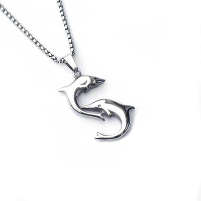Dolphin Titanium Steel Necklace Male Personality Pendant Stainless Steel Glossy Pendant Casting Jewelry