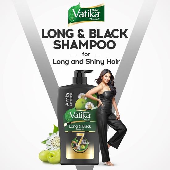 Shampoing Dabur Vatika Long & Black - 1 L | Avec Amla et Bhringhraj | Pour des cheveux brillants, longs et noirs | Sans parabènes ajoutés | Offre un nettoyage en douceur