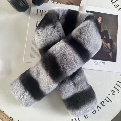 New Fashionable Chinchilla Color Imitation Rex Rabbit Hair Scarf, Female Winter Double-sided Thickened Encrypted Cross-haired Collar