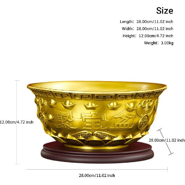 Brass Treasure Bowl - Traditional Chinese Style, Perfect for Home or Office To Attract Wealth and Good Fortune (Length: 16CM)