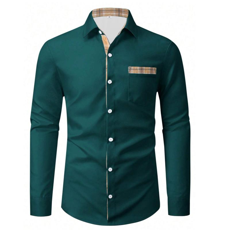 Jaro Podzim Pánská Košile s Dlouhým Rukávem a Klopou Kostkovaná Prošívaná Kardigan Košile Topy Pánská Business Casual Košile