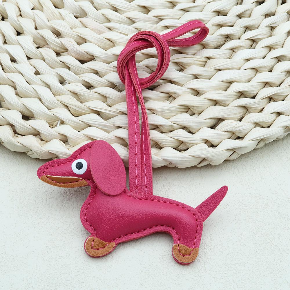 In-Stock Dachshund Cartoon Pendant Leather Dog Bag Charm Phone Case Accessory Creative Car Charm