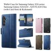 Samsung Galaxy S24 sērijai. Samsung S24, S24+, S24 FE, S24 Ultra maciņš ar karšu slotiem un atbalsta kājiņu, 360° aizsardzības ādas maciņš