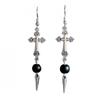 Silver Gothic Cross Earrings with Black Stones and Spikes