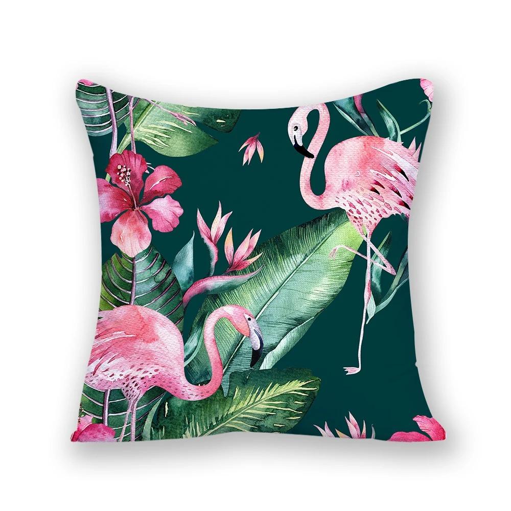 Tropical Plant Red-crowned Crane Home Decoration Bohemian Style Cartoon Cushion Cover Office Square Decorative Pillow Cover