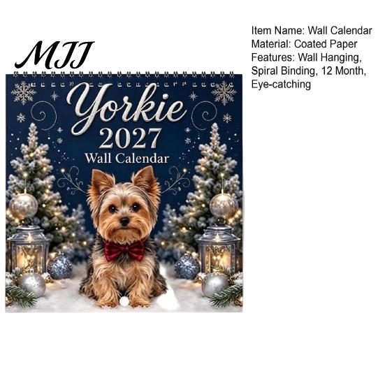 Dekorative Wandkunst Kalender Yorkshire Terrier 2027 Kalender, Hundethema 12 Monate mit Tierdekor Niedliche Yorkie Fotos, Spiralbindung Hängeplaner