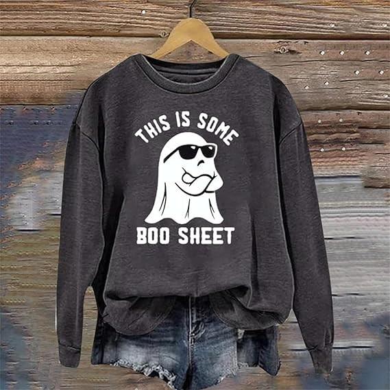 Women's fashionable casual long-sleeved Halloween printed round-neck top