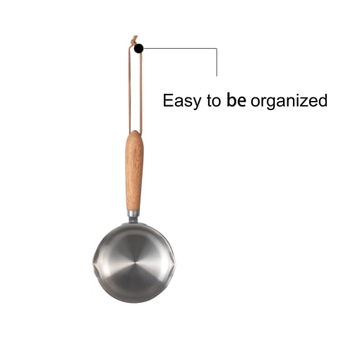 IMEEA Milk Pan, Saucepan, 18-10 Stainless Steel, Induction Compatible, 250ml, Graduated Milk Pan, Mini Saucepan, Wooden Handle