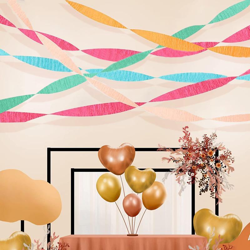 5pcs/Pack Wrinkle Paper Birthday Backdrop Home Supplies Ribbon Party Wedding Decorative DIY