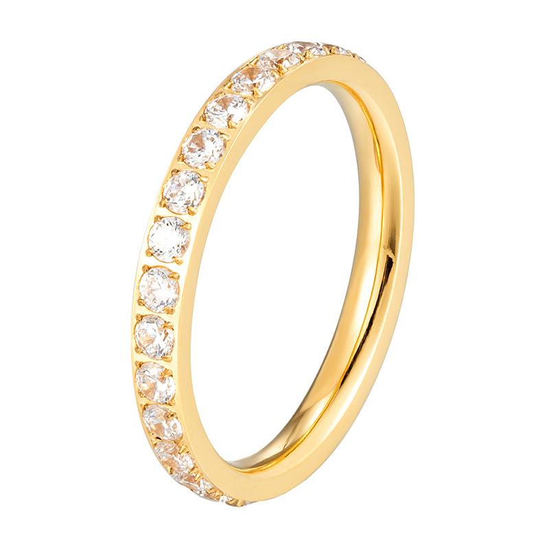 Super Flash Full Diamond Zircon Plain Ring Electroplating Stacked Band Niche Ring Women'S Titanium Steel High Color Retention Accessories Quality