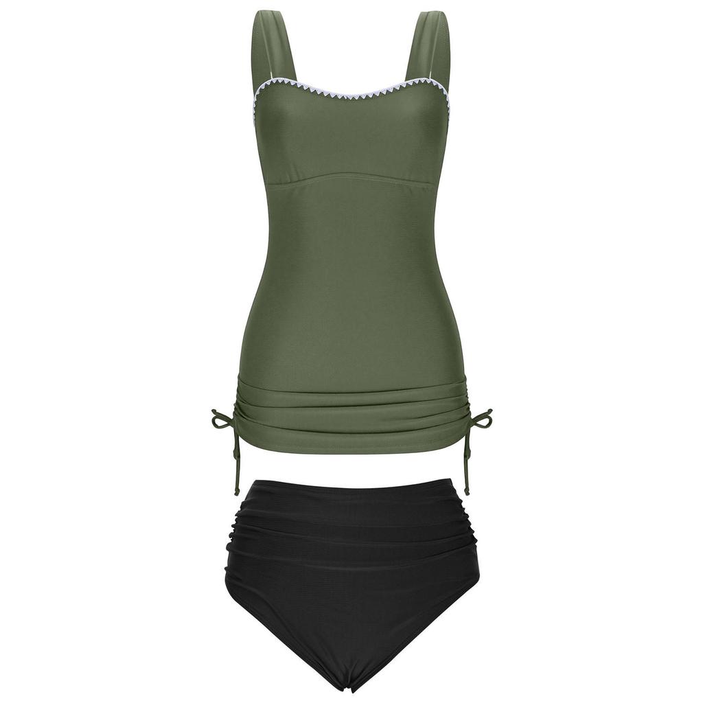 European Style Strapless Slimming High-Waisted Bikini with Wide Shoulder Straps - Women's Solid Color Swimwear 2026