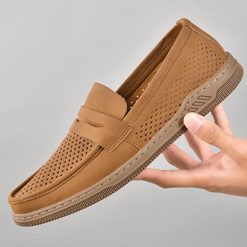 Fashion Genuine Leather Men's Loafers Handmade Men Slip on Shoes Walking Moccasins Casual Male Work Flats Breathable Male Business Shoes