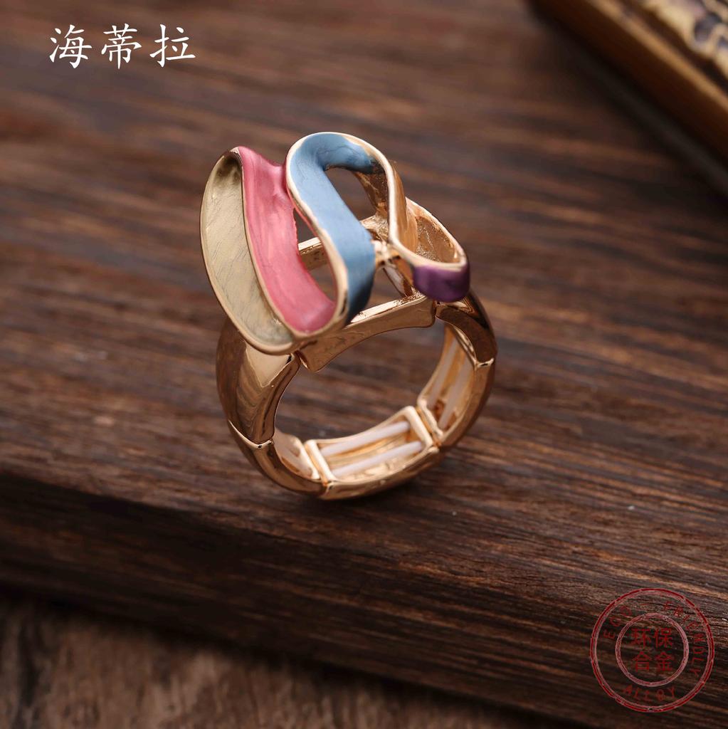 New Color Oil Geometric Line Alloy Ring, Fashionable and Simple Women's High-end Elastic Ring