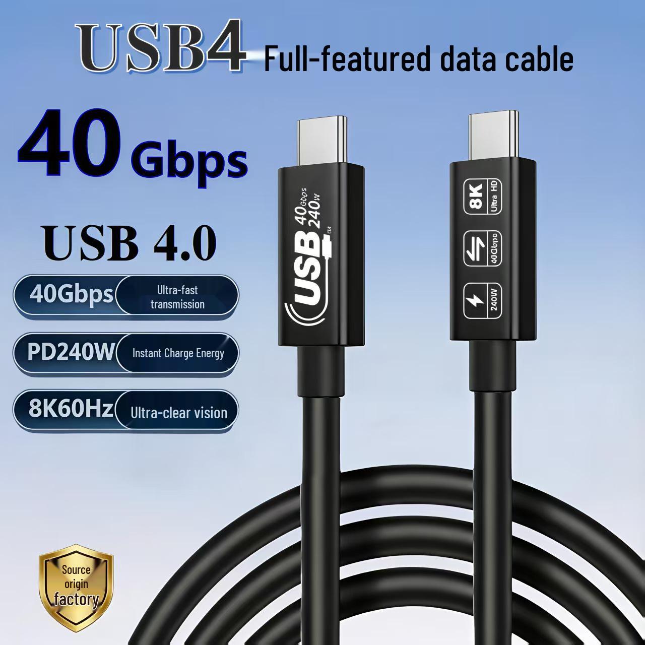Thunderbolt 4 Type-C 40Gbps Data Cable, Male to Male, 240W Fast Charging, 8K Video Output. 0.3M