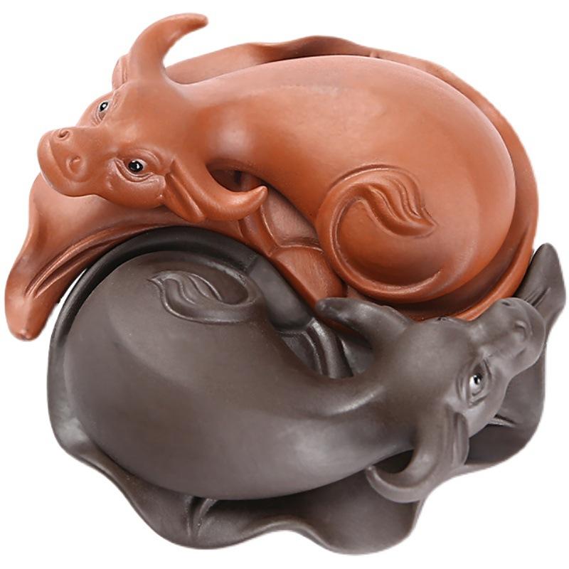 Tea Pet Ornament Niu Zhuan Qiankun Double Cow Buffalo Removable Handicraft Purple Sand Plate Play Road Boutique Tea Set