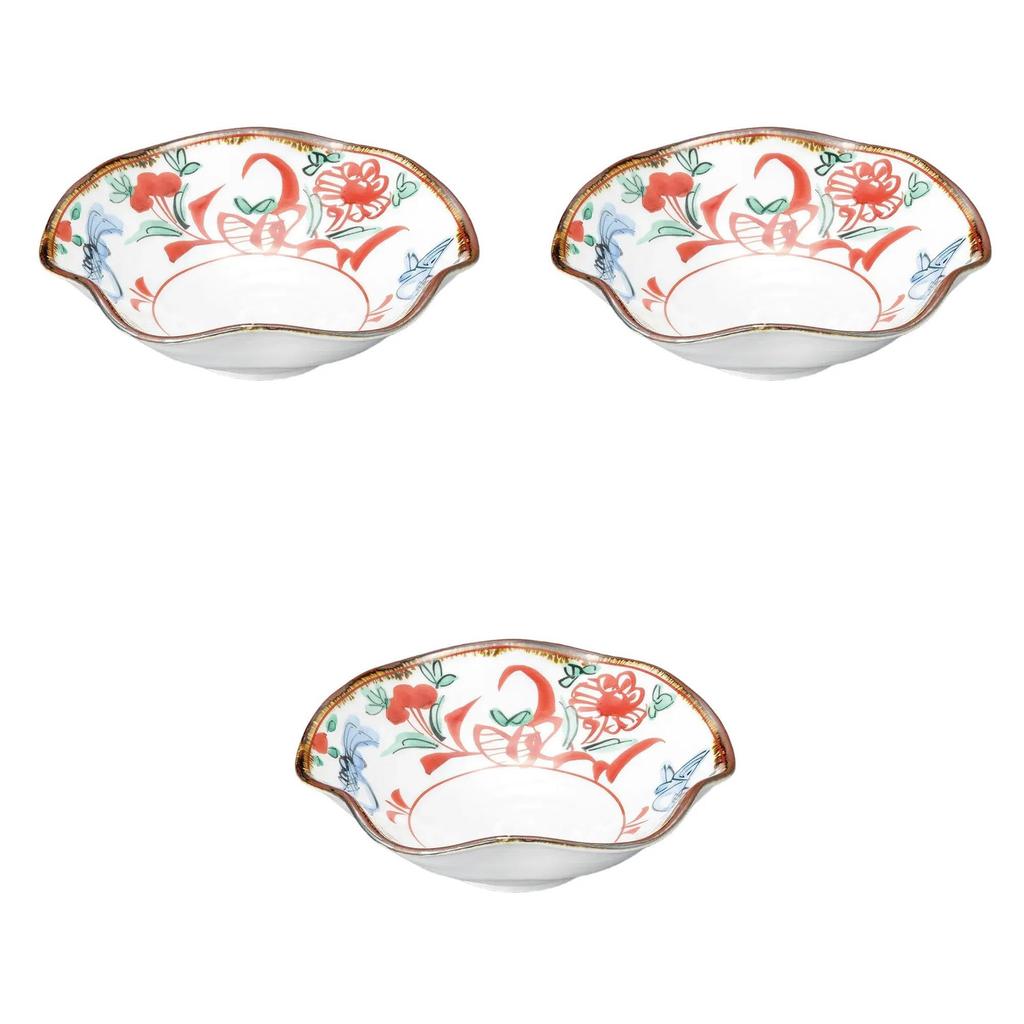 Set of 3 Mukae x x Mukae by Setomonohonpo Red-painted Fish-patterned (17 16.2 5.2 cm) (Reinforced Porcelain)