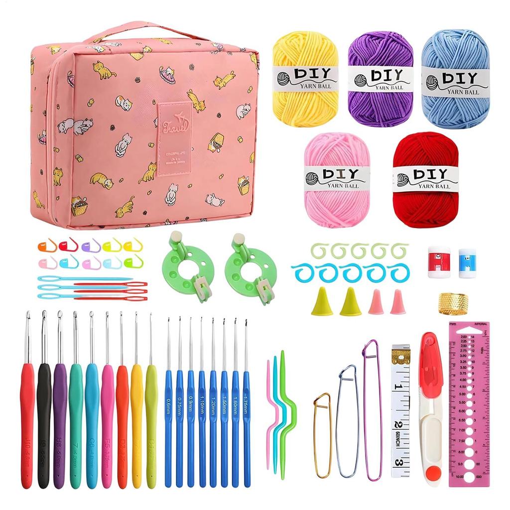 Crochet Kit Beginners Crochet Hook Set with Crochet Yarn Portable Crochet Set Crochet Hooks Travel Knitting Crochet Supplies