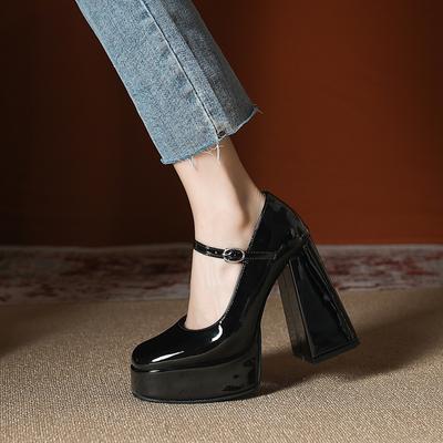 2025 Autumn New JK High-heeled Mary Jane Waterproof Platform Thick-heeled High-heeled Shoes Small Leather Shoes Spring and Autumn Round Head Sing