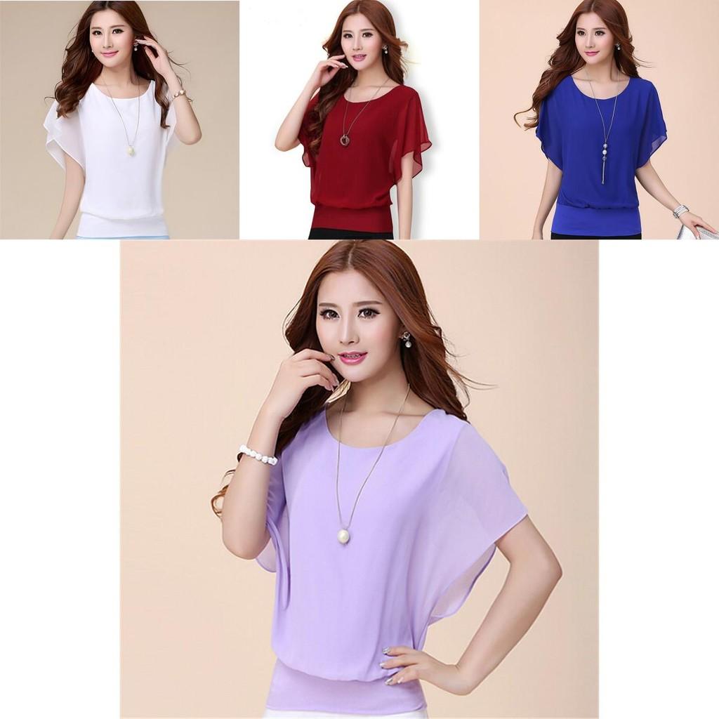 Luxurious Plus Size Chiffon Blouse With Elegant Ruffle Batwing Short Sleeves