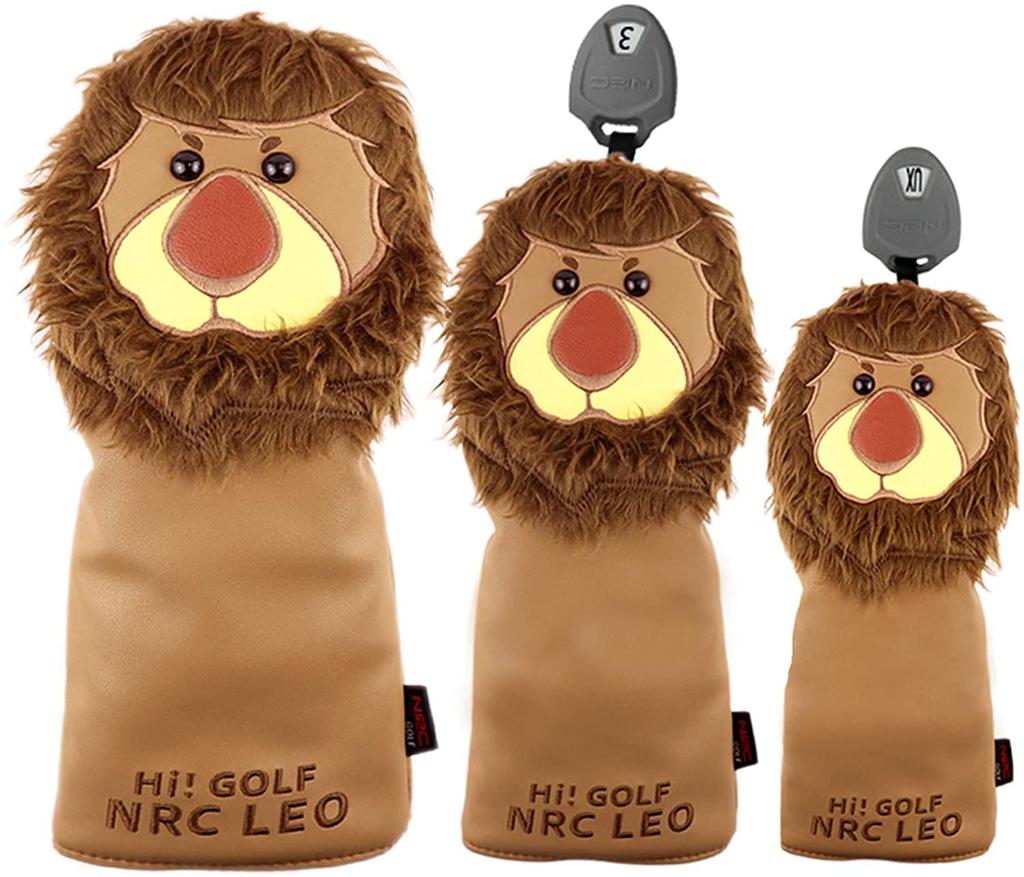 Golf Headcovers for 440cc and 460cc Set for Woods and Fairway with Conversion Akita Dog Design Drivers, 2-Piece/3-Piece Woods, Waterproof, Tag, (Lion)