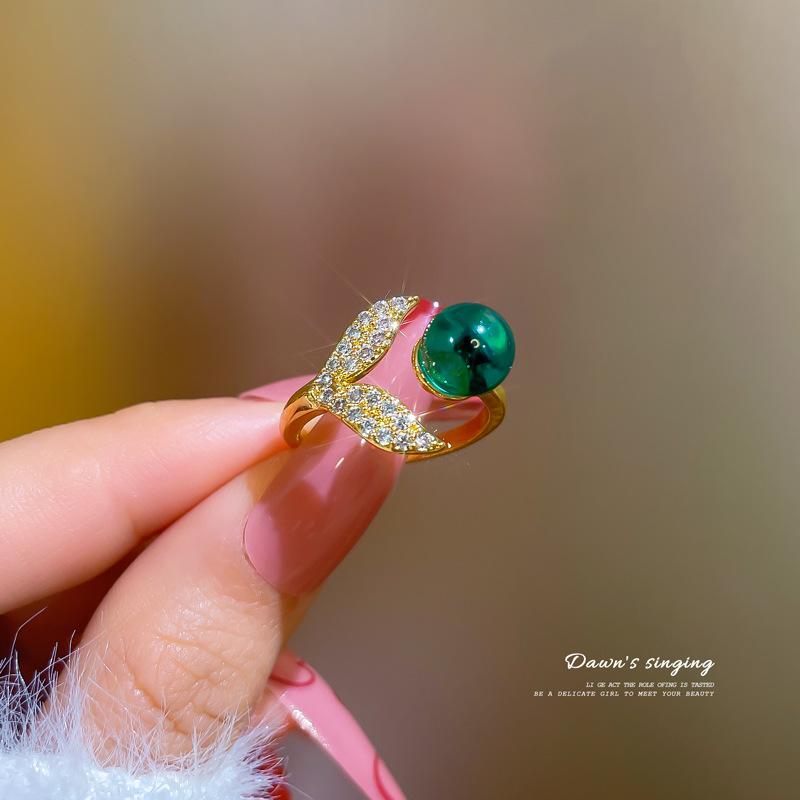 Design Wind Geometric Diamond Bead Ring Women'S Cold Wind Open Ring