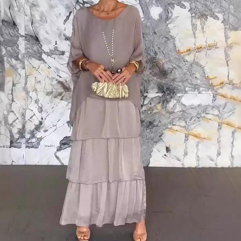 

Літнє жіноче плаття з шифоновою сіткою, довгі сукні з круглим вирізом і рукавом «летюча миша». 3XL сірий колір