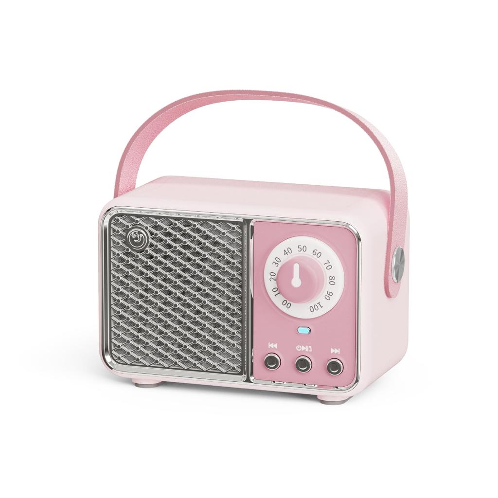 Cute Retro Bluetooth Speaker Knob Type Stepless Volume Adjustment Portable Speaker Bluetooth Speaker Stereo Wireless Speaker - (Pink)