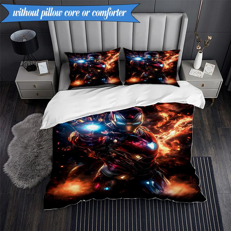 3PCS Iron In Action Bedding Set,Including 1pc Duvet Cover And 2pcs Pillowcases Perfect for Bedroom, Dormitory, Fan Christmas gift