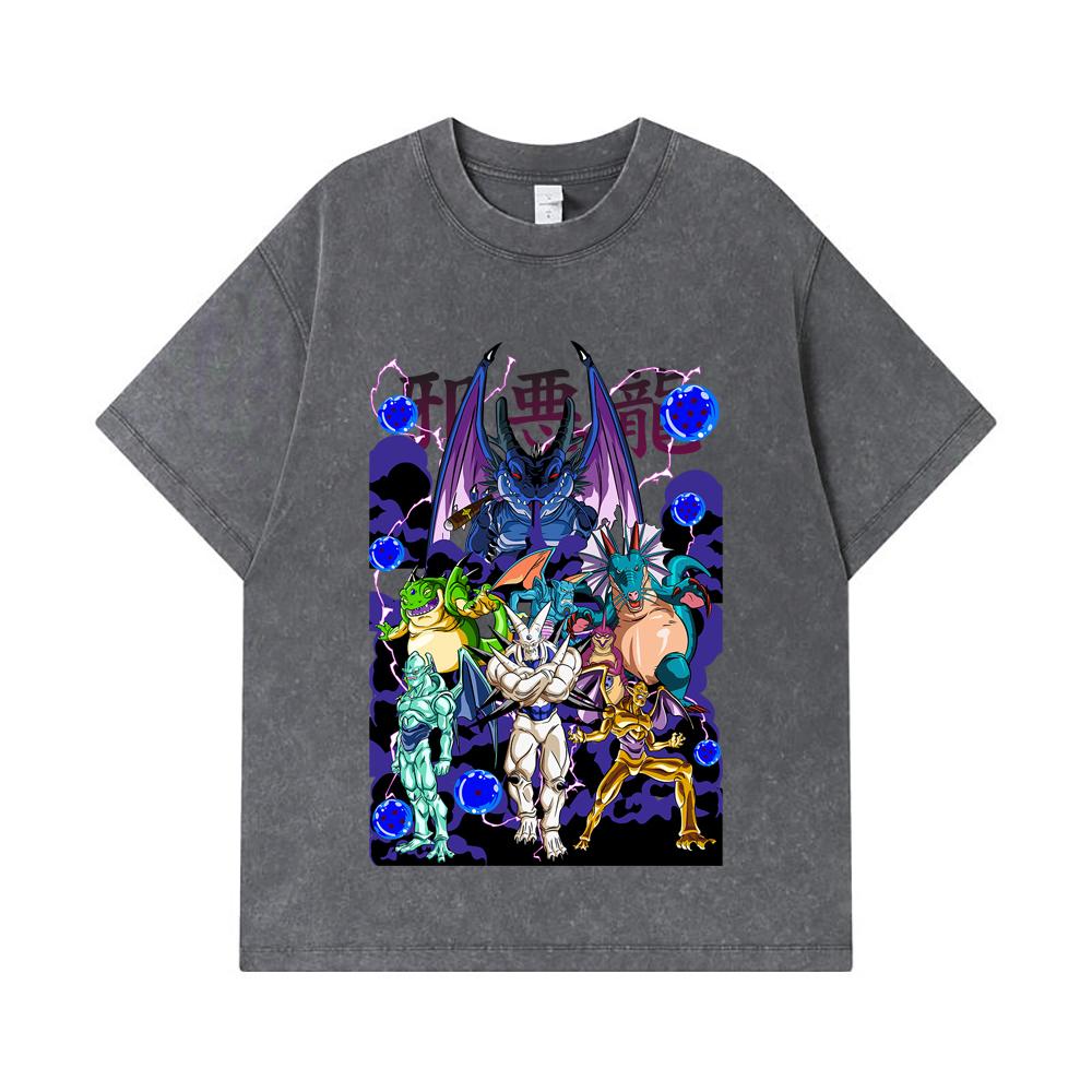 275 GSM Washed T-shirts 100% Cotton Dragon Ball V38 Dragons Print Unisex Heavy Cotton T Shirt